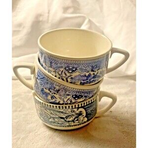 Royal China Blue Currier & Ives Vintage Horse and Carriage Coffee Tea Cups